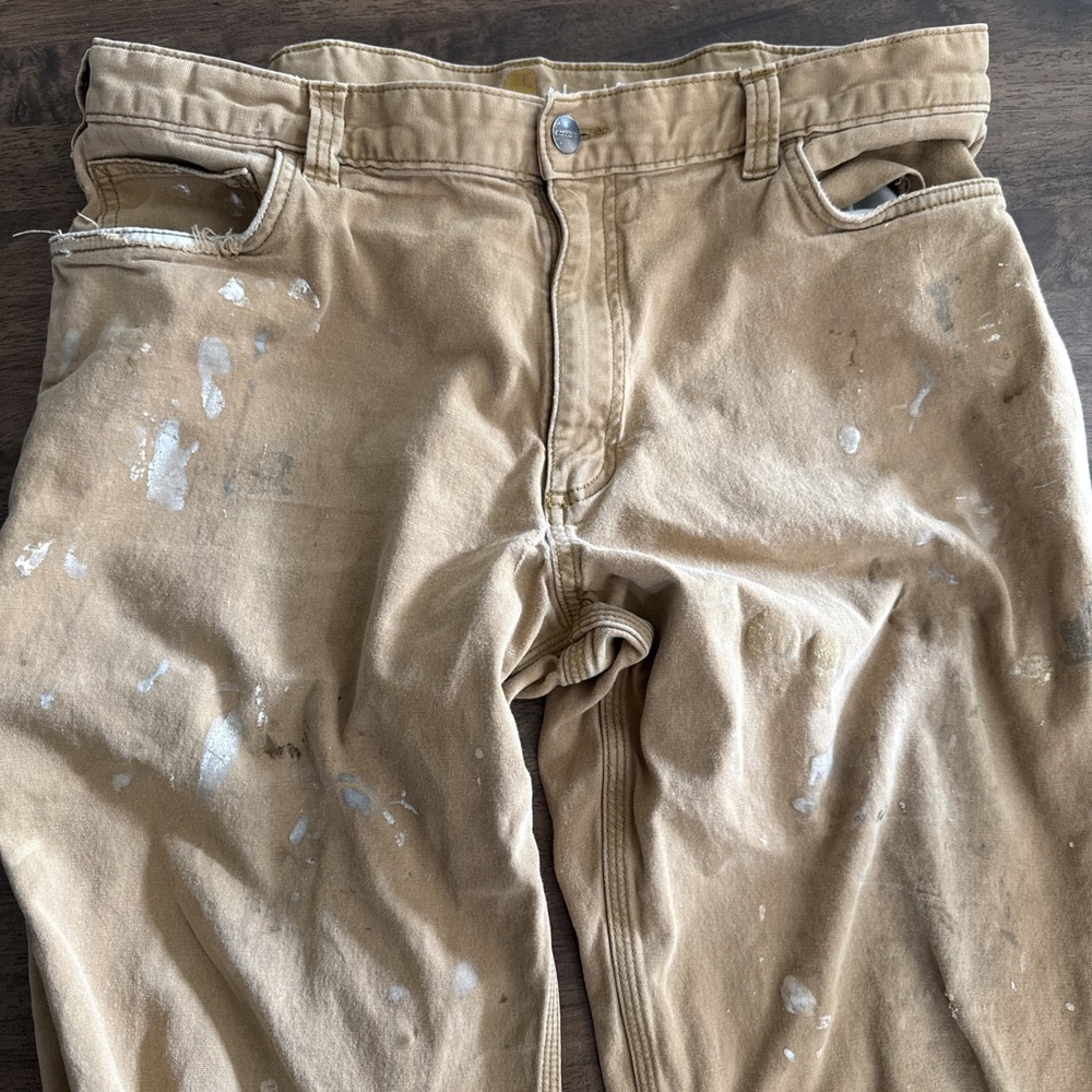 Carhartt 102517-918 Relaxed Fit Work Pants Tan‎ Canvas 38 X 30 Grunge Distressed
